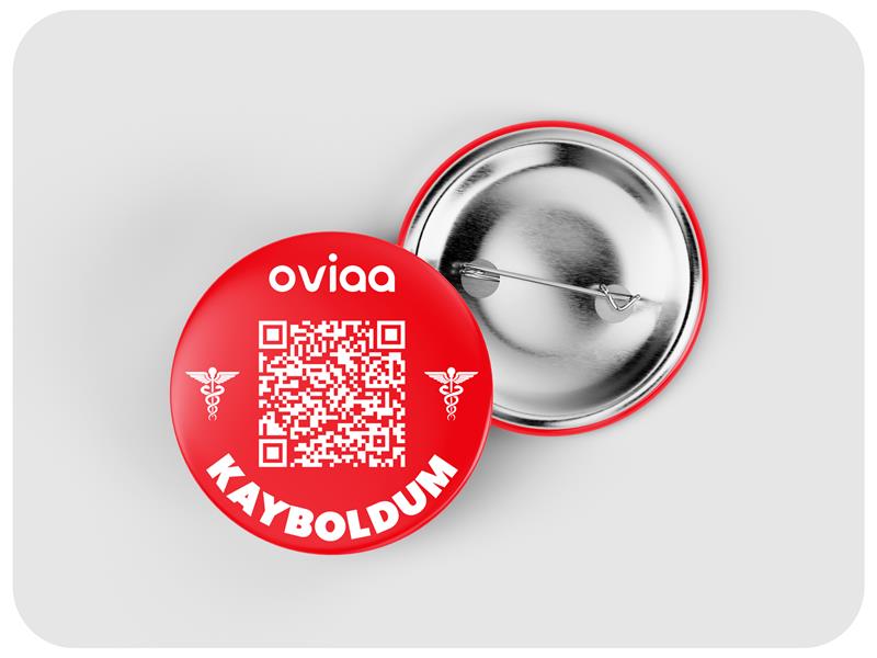 OVIAA QR Kodlu Kayboldum Kırmızı Acil Durum Rozeti