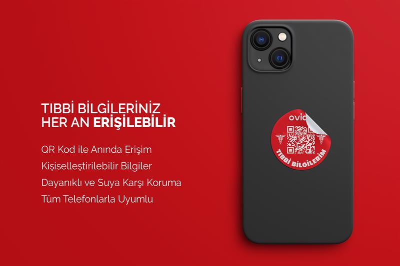 OVIAA QR Kodlu Kırmızı Telefon Güvenlik Etiketi | Tıbbi Bilgiler